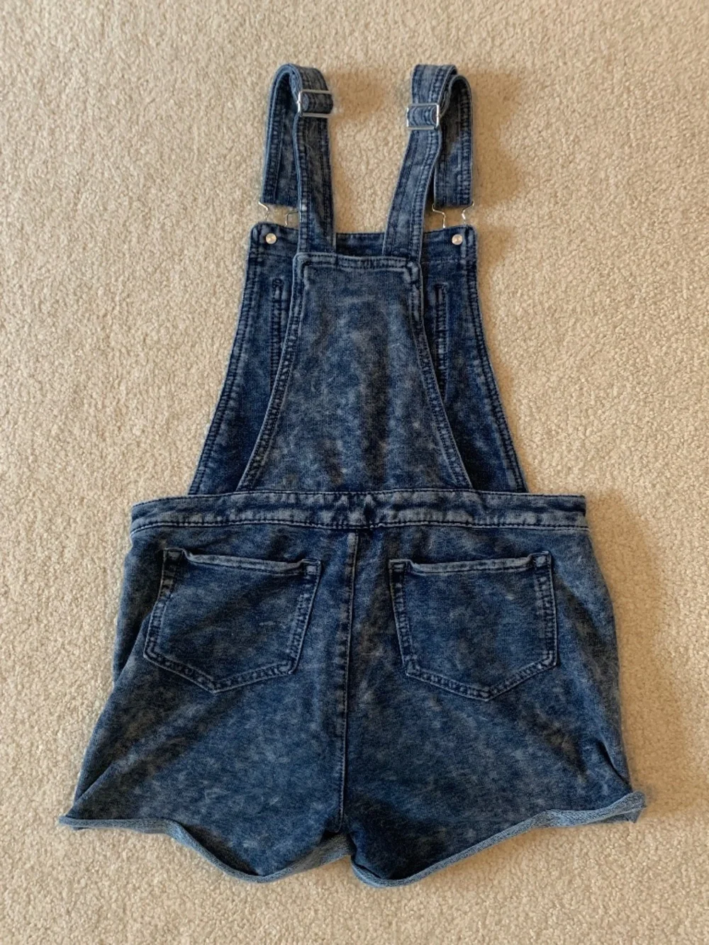 Blue Acid-Wash Denim Short Overalls